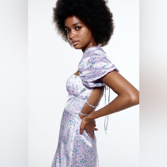 ZARA milkmaid satin effect floral mini dress - Picture 2 of 6